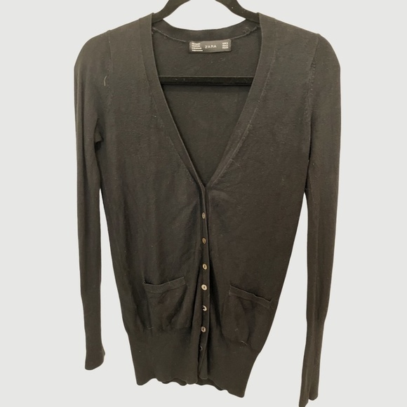 ZARA V-Neck Long Sleeve Button Front Cardigan Sweater Size Small - Picture 1 of 3